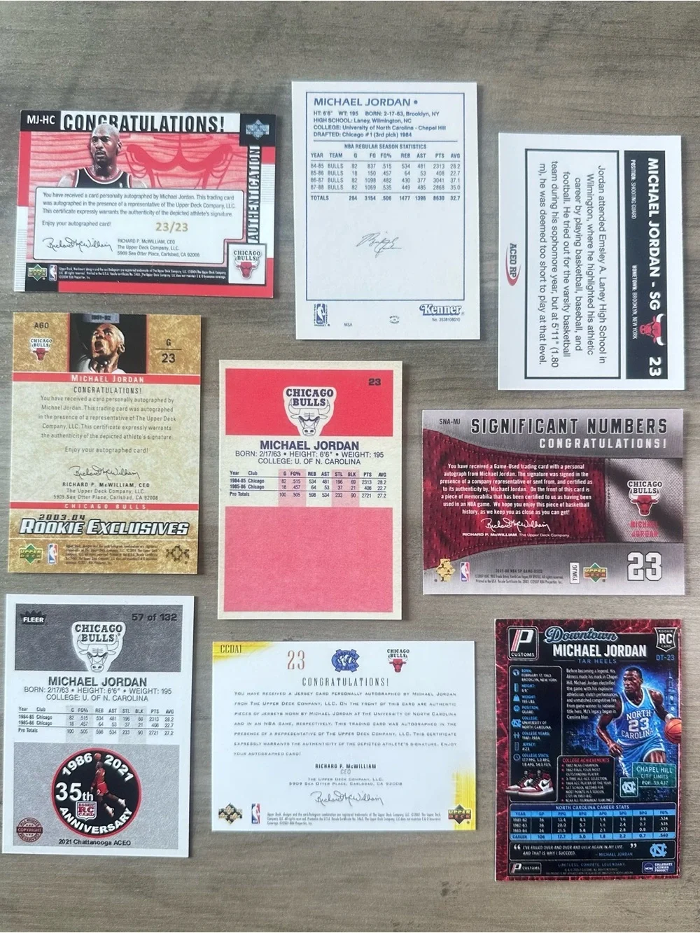 Michael Jordan Signed Rookie Lot of (9) Downtown Fleer UD Novelty Cards.